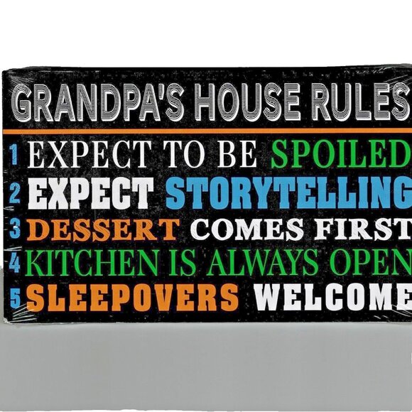 Man Cave Wood Sign Wall Plaque Dad Fathers Day X-Mas Gift Grandpas House Rules - Picture 1 of 2
